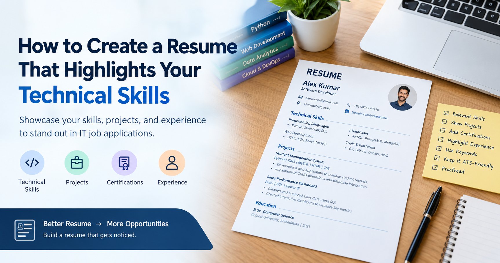 Technical resume example highlighting programming skills, IT projects, certifications, and work experience for job seekers.